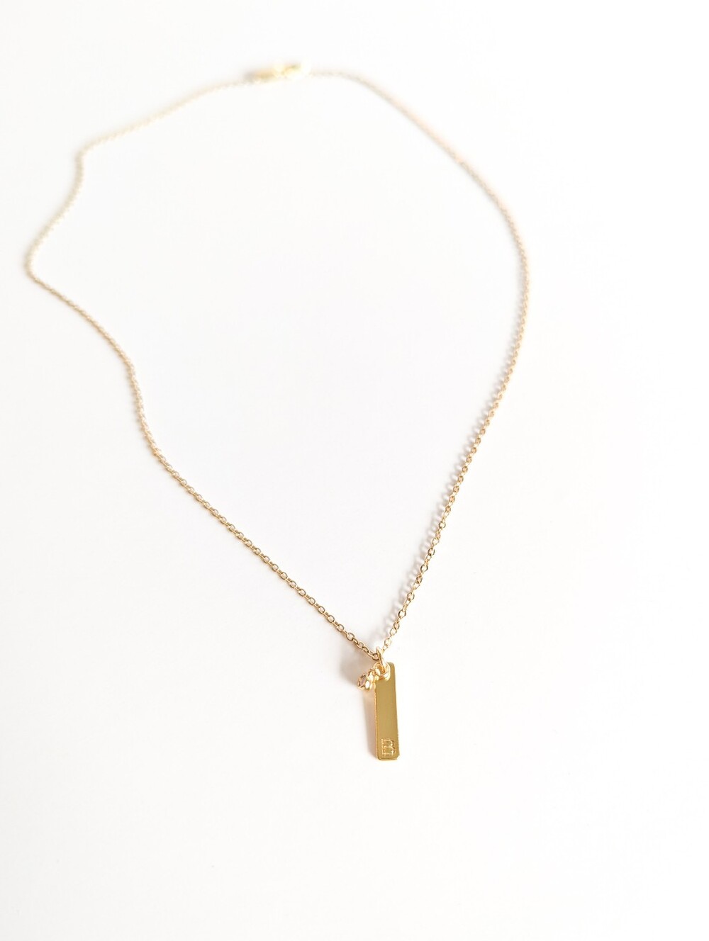 Tiny Opal "B" Initial Vertical Pendant Gold-plated Necklace